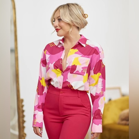 🌷NWT The Drop Women's Printed Heart Shaped Button Shirt size 5x - Picture 2 of 8